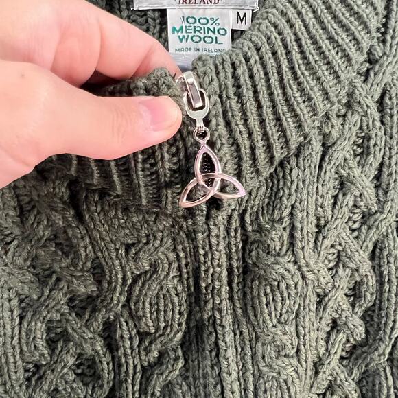 Aran Craft Merino Wool Zip-Front Cardigan Cardi Green Size Medium - Picture 9 of 12